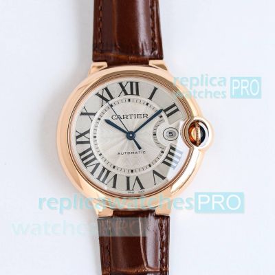 TW Factory Swiss Replica Cartier Ballon Bleu 40 Rose Gold Leather Strap Watch 
